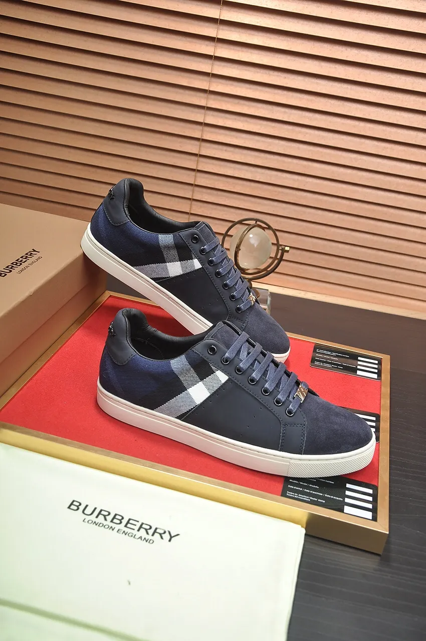 Men's shoes💰480💶[Burberry] (cowhide lining) classic low-top sneakers｜Imported cowhide with classic plaid fabric｜Cow leather lining｜Original outsole｜Fine workmanship and comfortable to wear Size: 38-44 (customized at 45)